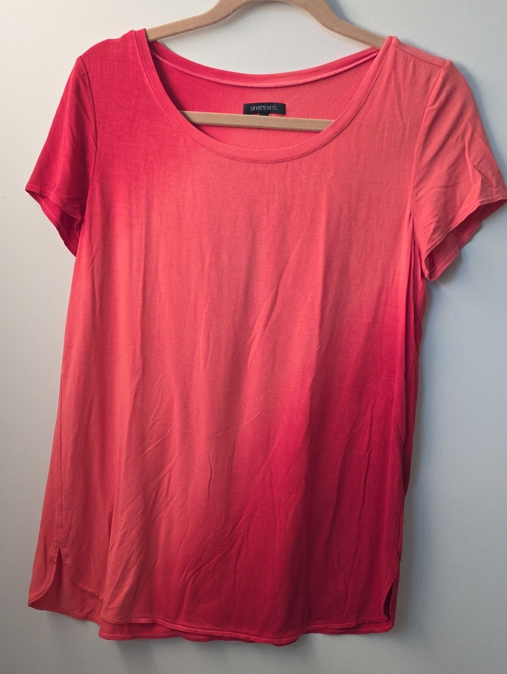 Lafayette 148 NY Size M. Red/Pink Short Sleeve T. Runs Big.  COLOR Gradation